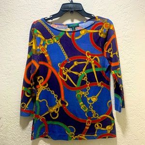 RALPH LAUREN MULTI COLORS PULLOVER ROUND NECK TOP (M)